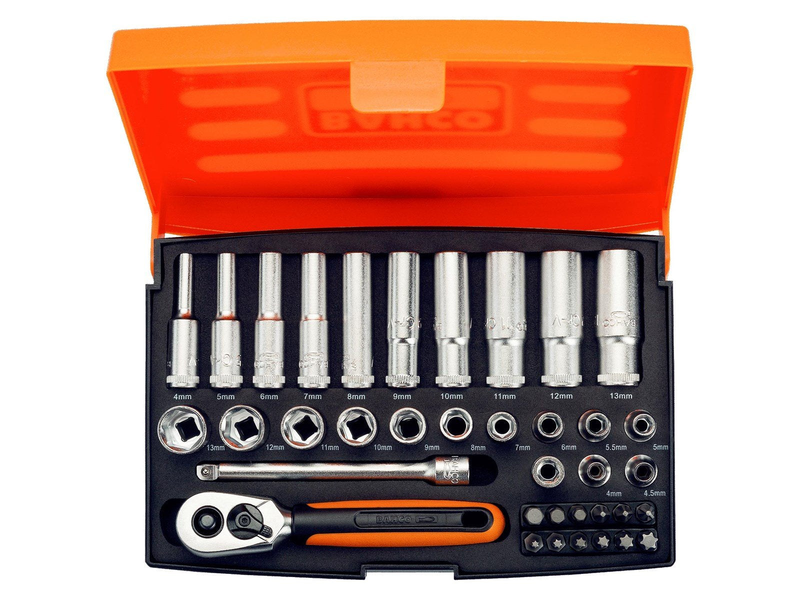 BAHCO socket set mini 1/4 37 pieces 4-13mm BAHCO socket set mini 1/4 37 pieces 4-13mm